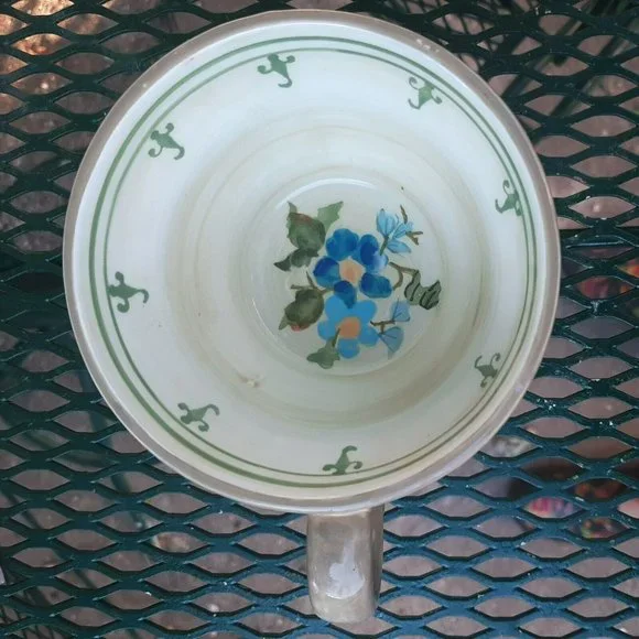 Tracy Porter Hand Painted 10oz Coffee Mug Tea Cup Yellow Blue Flowers Pear